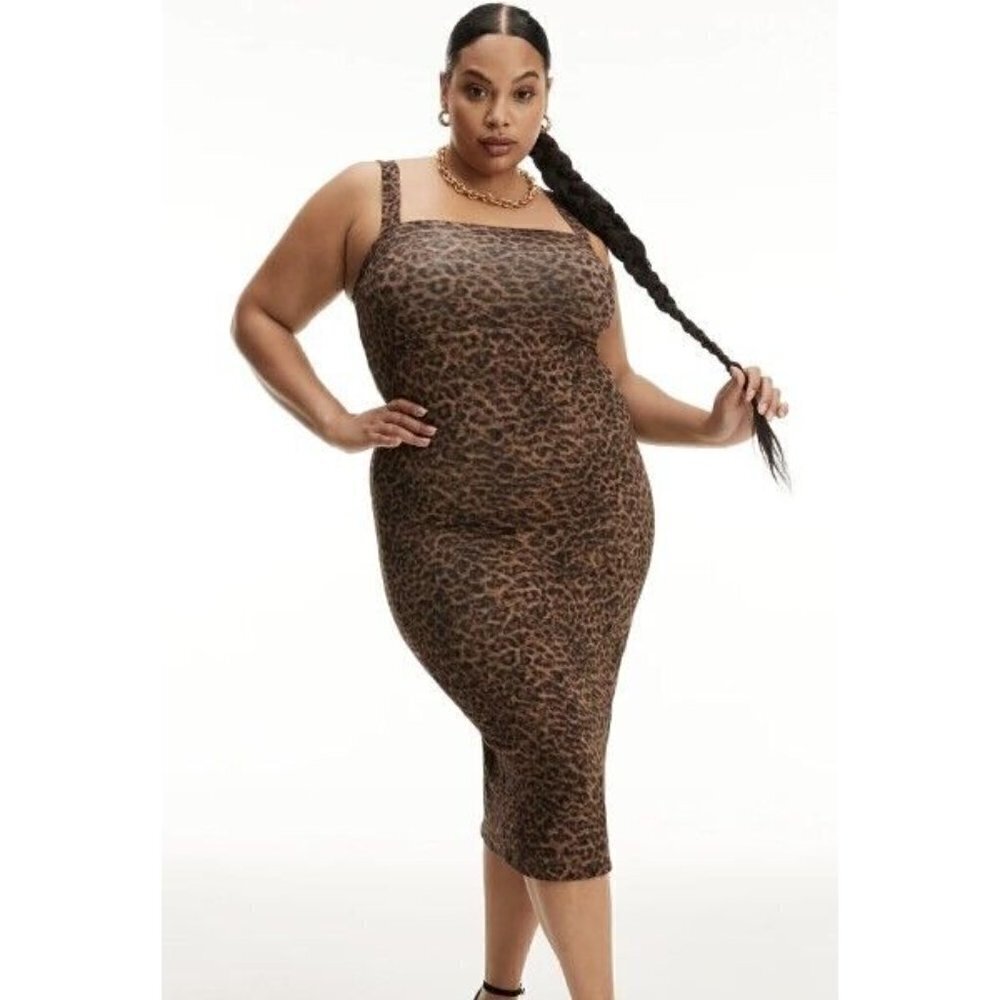New Good American 90s Tank Dress Womens 5 2X Animal Print Leopard Dress